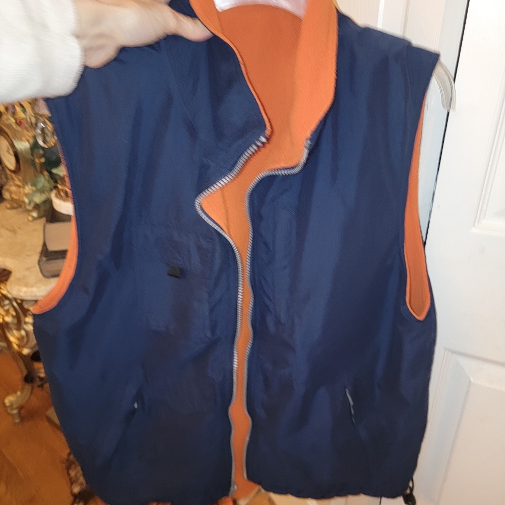 MULTI POCKETS fleece lined Navy REVERSIBLE unisex utility UNISEX warm vest large